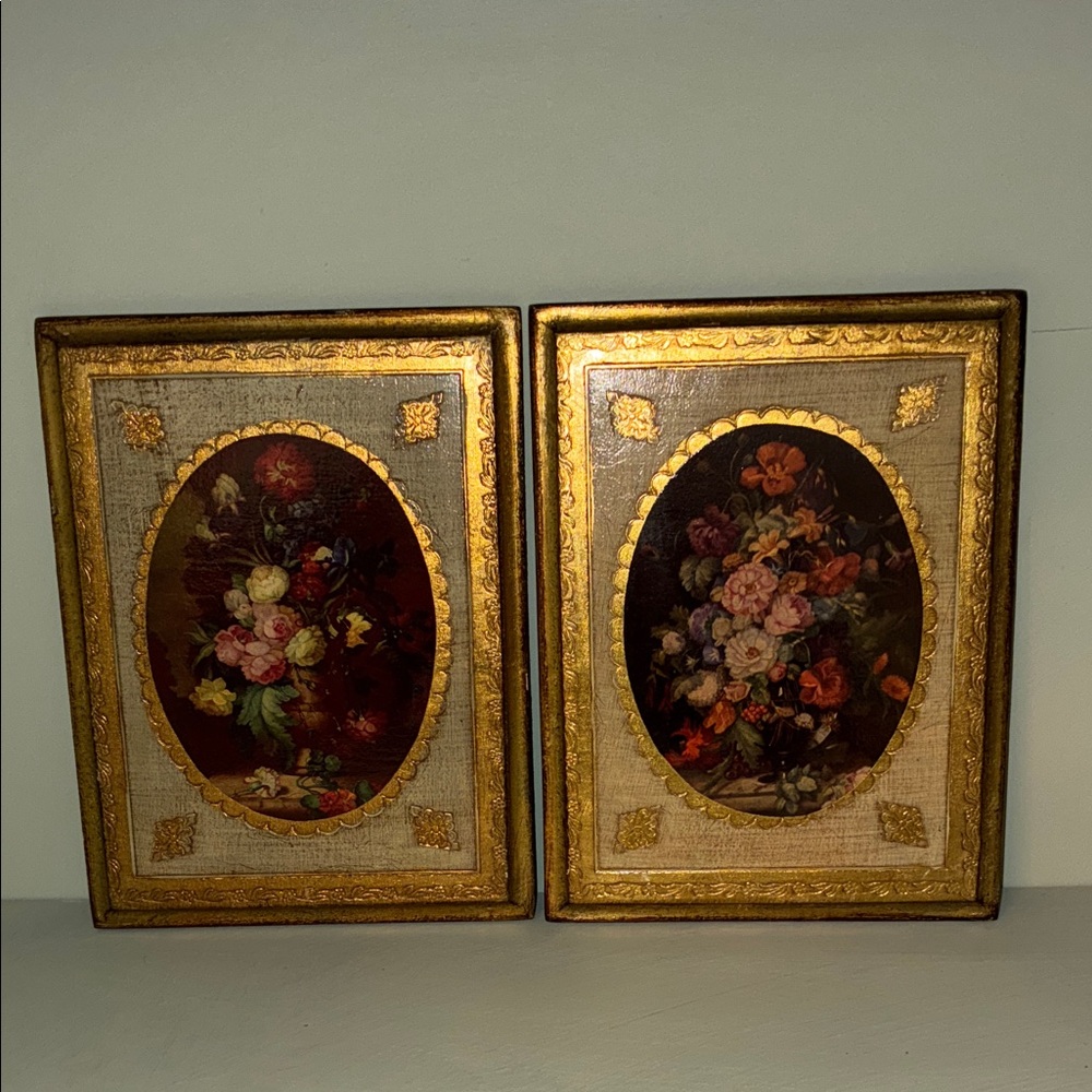 Rare Italian Florentine Floral Wall Plaques Set